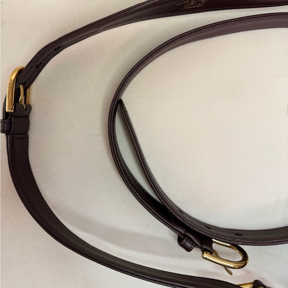 Gucci Dark Brown Leather Shoulder Bag with Gold Accent - Picture 7 of 8